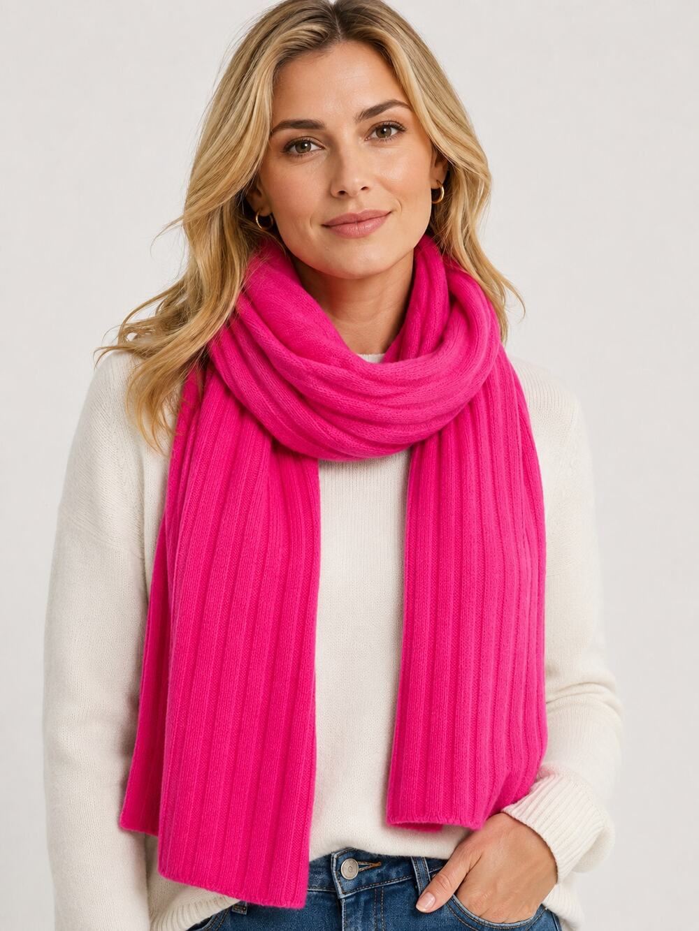 Charter Club Luxury Ribbed 100% Cashmere Scarf In Fierce Pink NWT $108.50